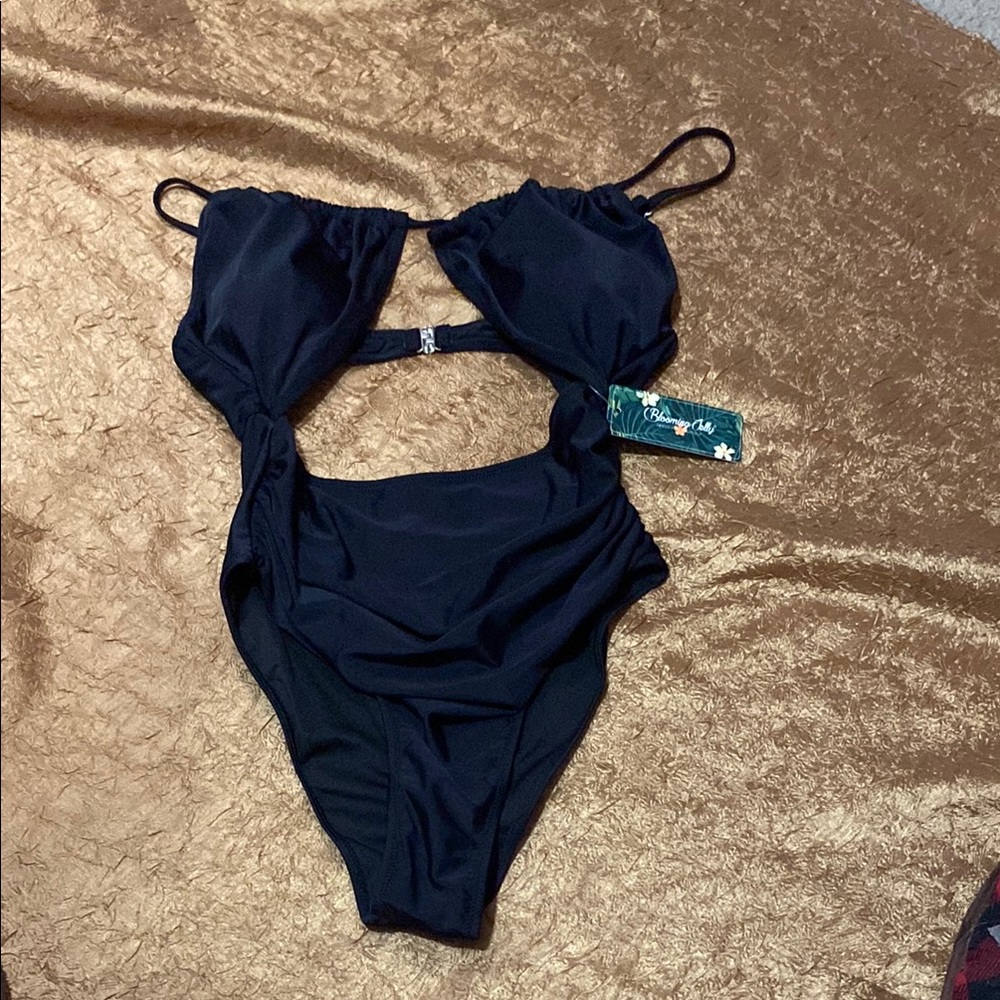 Black One Piece Swimsuit with Cut-Out Design size L
